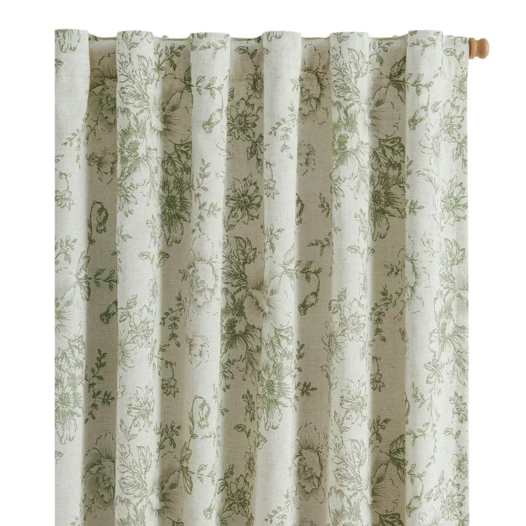 Linen Blend Floral Blackout Curtains - Jinchan Home