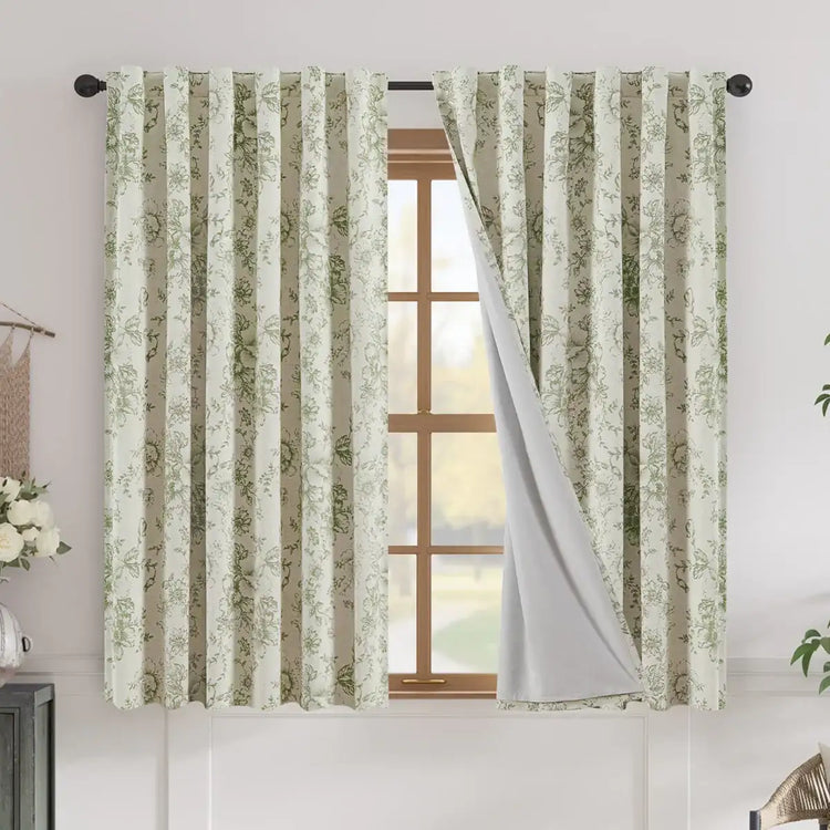 Linen Blend Floral Blackout Curtains - Jinchan Home