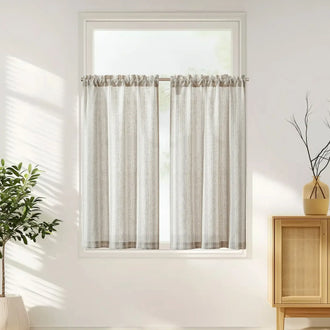 
                    
                      Twill Striped Linen Blend Rod Pocket Kitchen Curtains - Jinchan Home
                    
                  