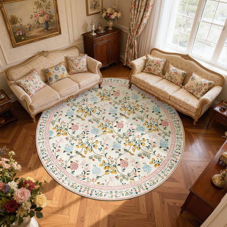 Lemon and Hydrangea Botanical Bird Area Rug - Jinchan Home