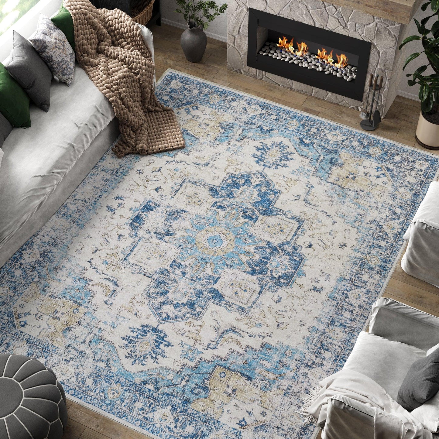 Mist-Toned Persian Bloom Rug - Jinchan Home