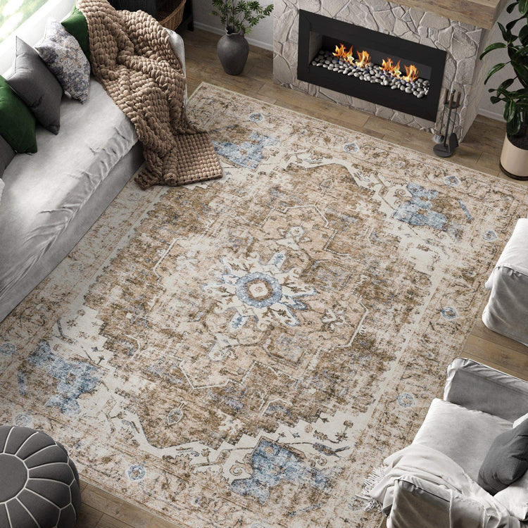 Mist-Toned Persian Bloom Rug - Jinchan Home