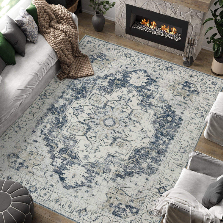 Mist-Toned Persian Bloom Rug - Jinchan Home