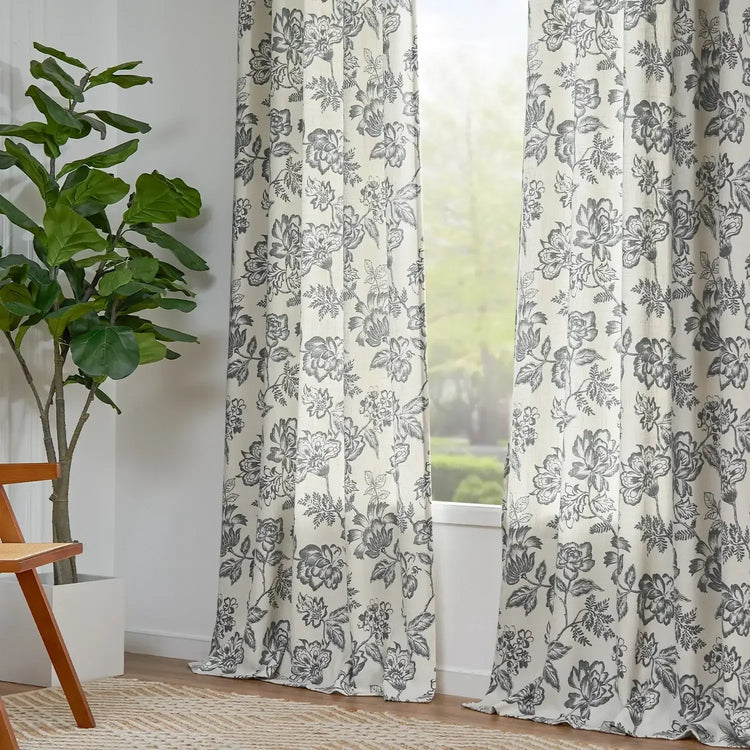 Vintage Line-Art Multi-Floral Vine Curtains - Jinchan Home