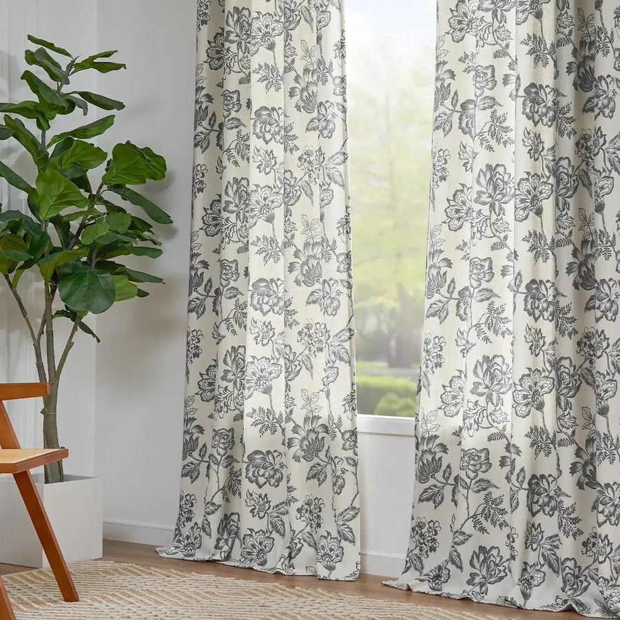 Vintage Line-Art Multi-Floral Vine Curtains - Jinchan Home