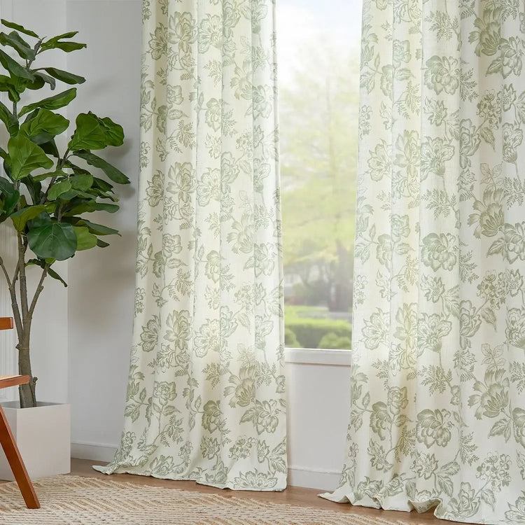Vintage Line-Art Multi-Floral Vine Curtains - Jinchan Home