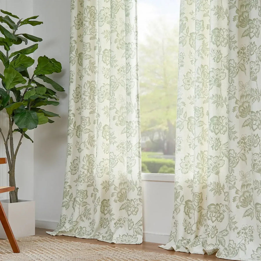 Vintage Line-Art Multi-Floral Vine Curtains - Jinchan Home