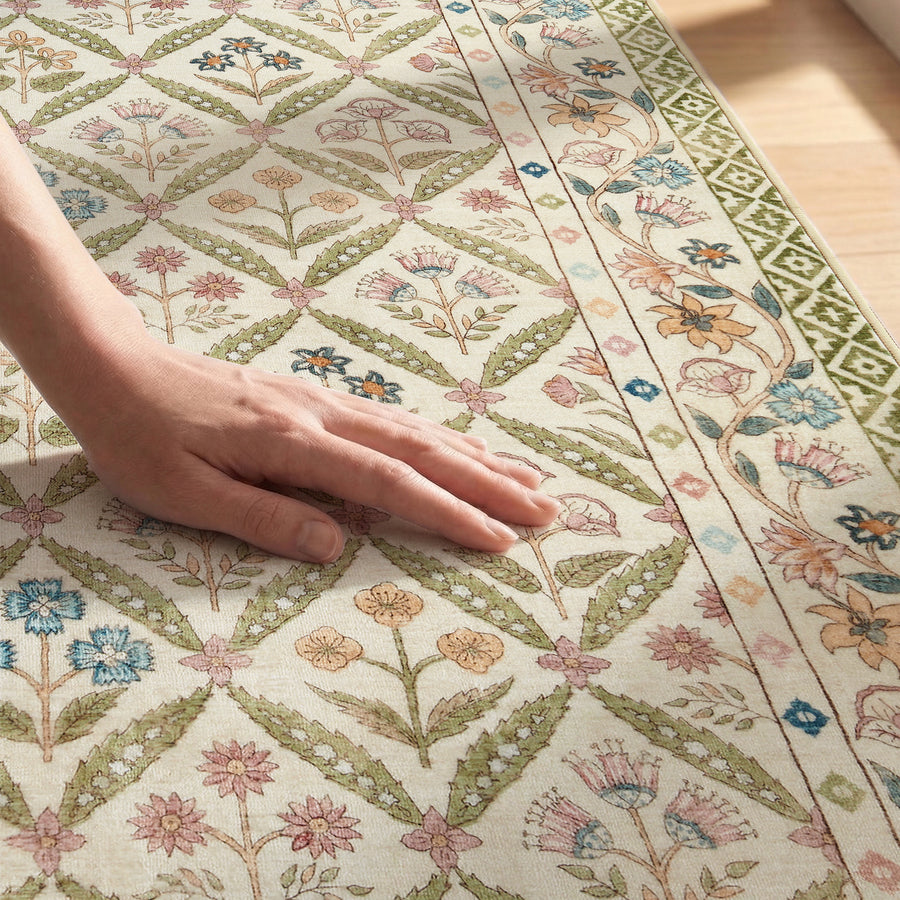 Vintage Floral Polypropylene Area Rug - Jinchan Home