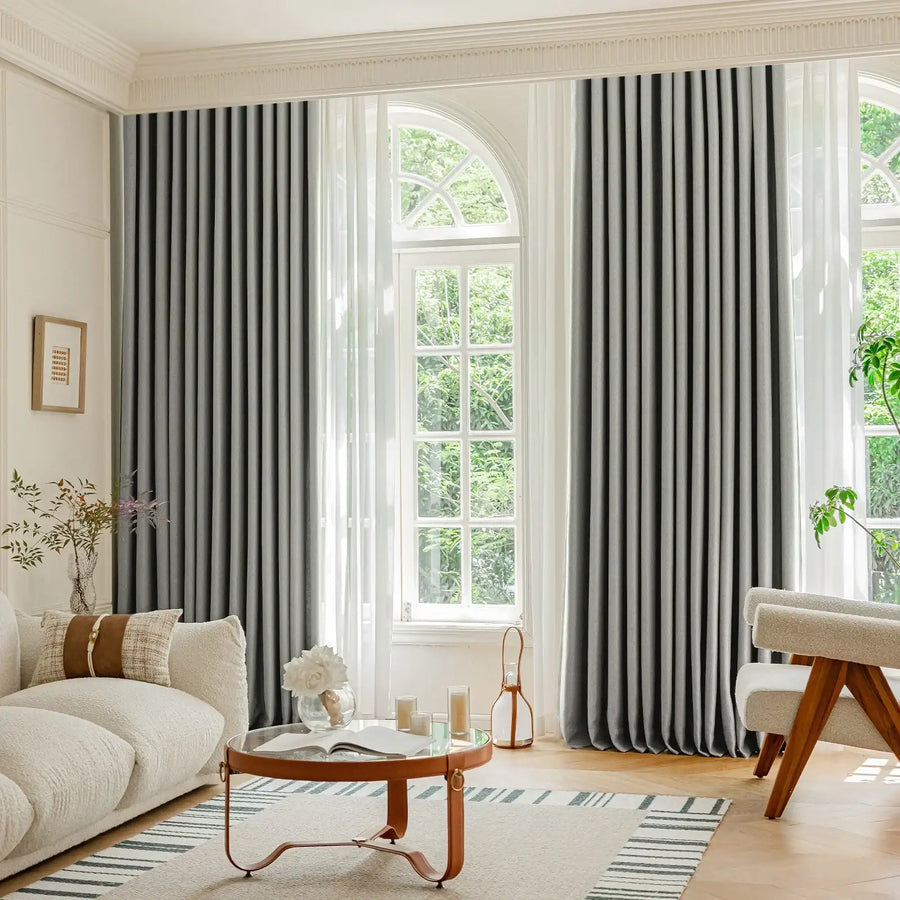 Herringbone Weave Solid Grommet Curtains - Jinchan Home