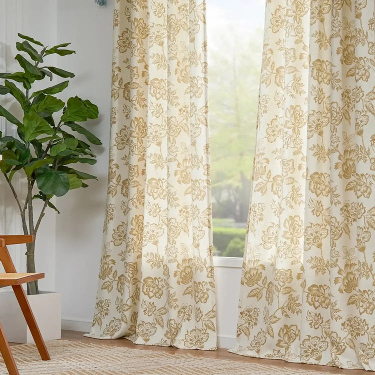 Vintage Line-Art Multi-Floral Vine Curtains - Jinchan Home