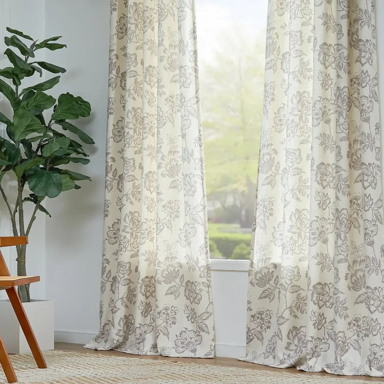 Vintage Line-Art Multi-Floral Vine Curtains - Jinchan Home