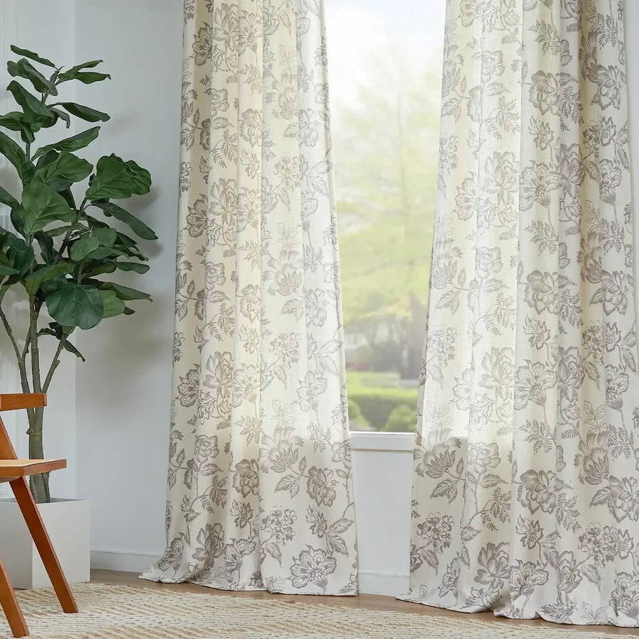 Vintage Line-Art Multi-Floral Vine Curtains - Jinchan Home