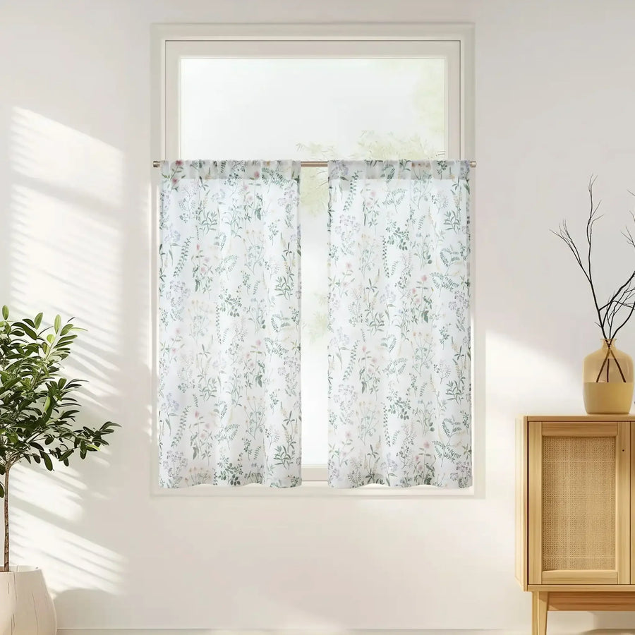 Watercolor Wildflower Rod Pocket Kitchen Curtains - Jinchan Home