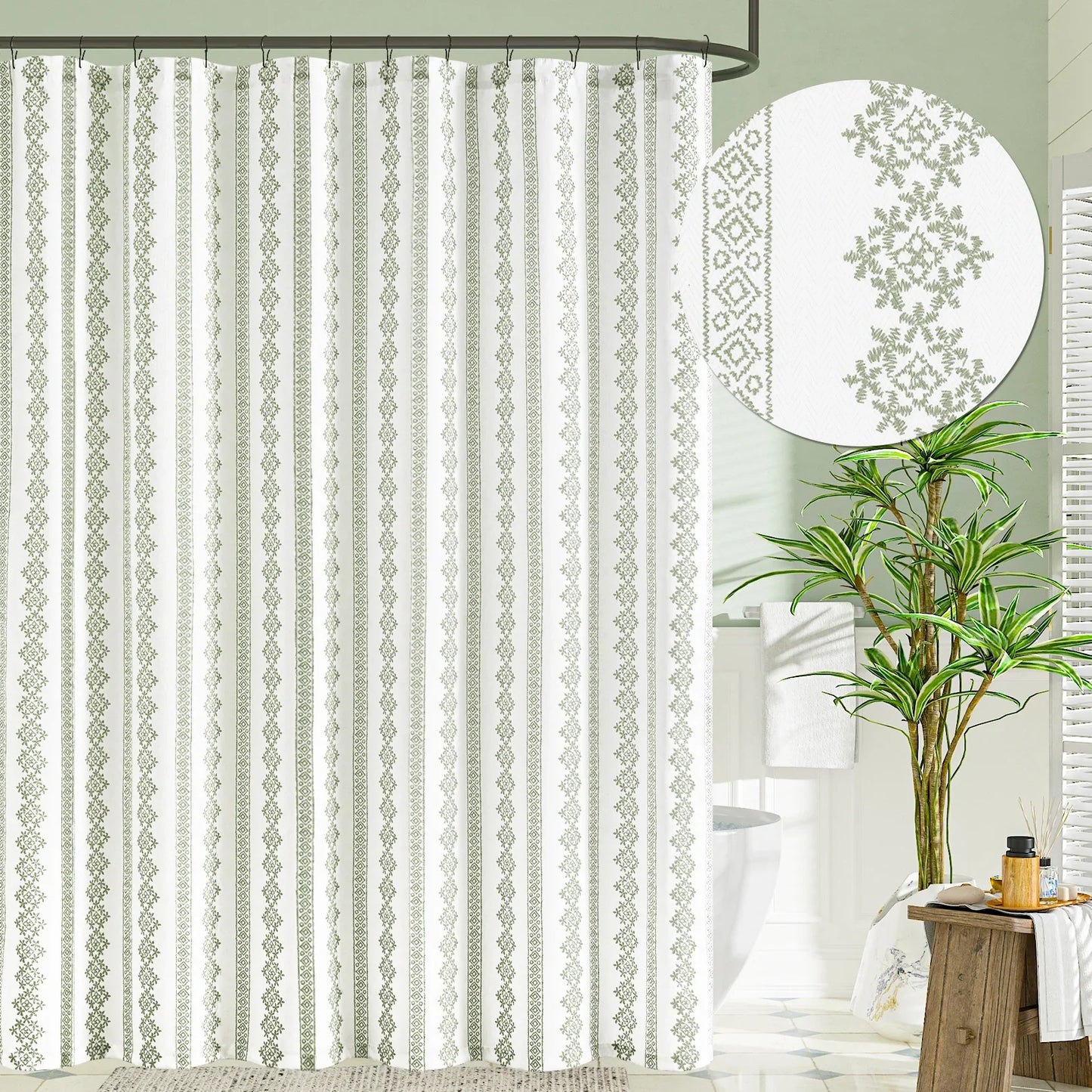 Boho Scroll & Diamond Shower Curtain - Jinchan Home