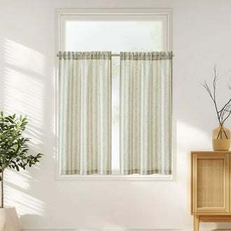 
                    
                      Twill Striped Linen Blend Rod Pocket Kitchen Curtains - Jinchan Home
                    
                  