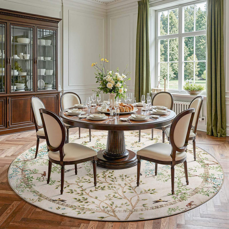 Branches & Birds Botanical Print Area Rug - Jinchan Home