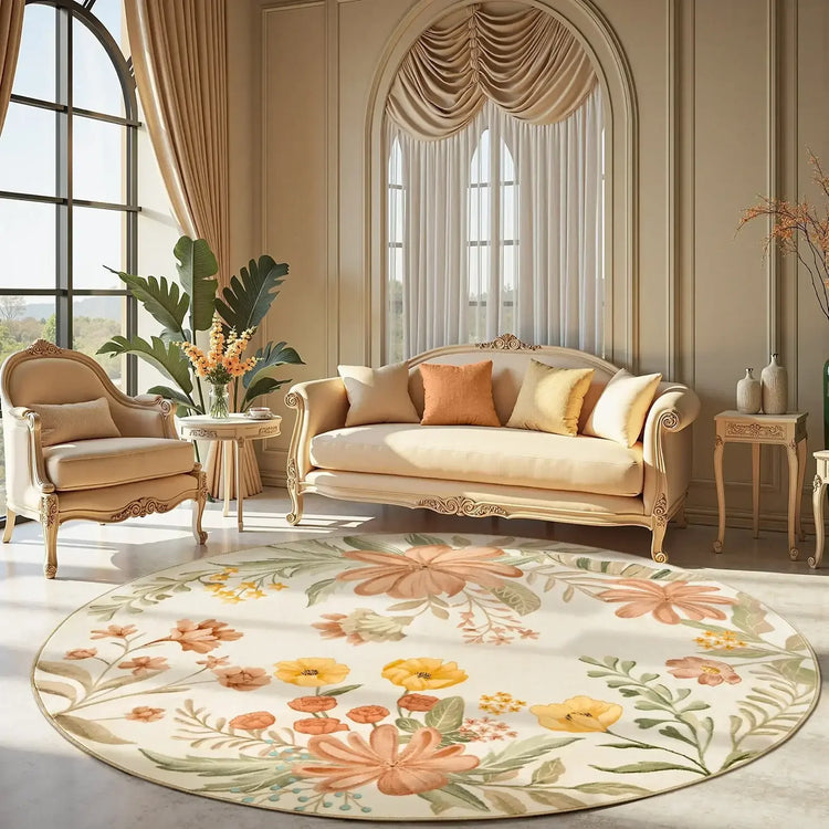 Pastoral Floral Round Area Rug - Jinchan Home