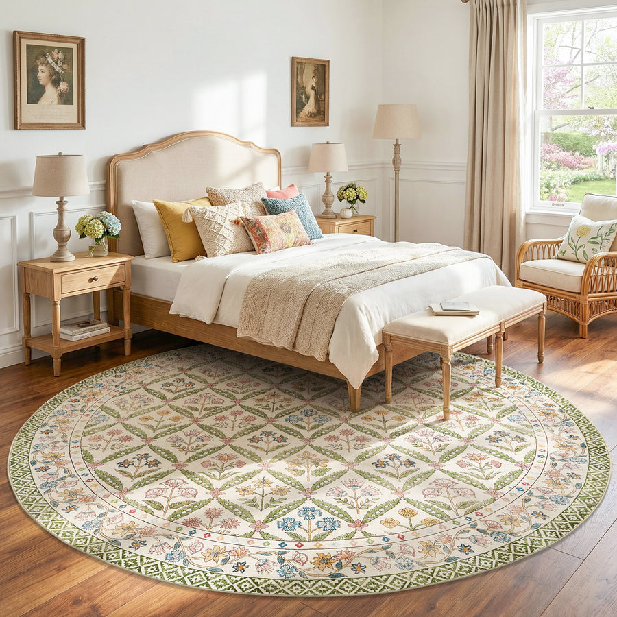Vintage Floral Polypropylene Area Rug - Jinchan Home