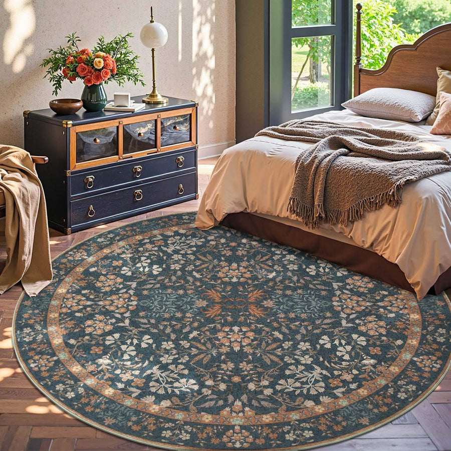 Hand-Painted Vintage Foliage & Floral Area Rug - Jinchan Home