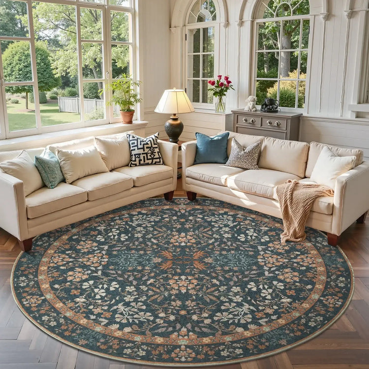 Hand-Painted Vintage Foliage & Floral Area Rug - Jinchan Home
