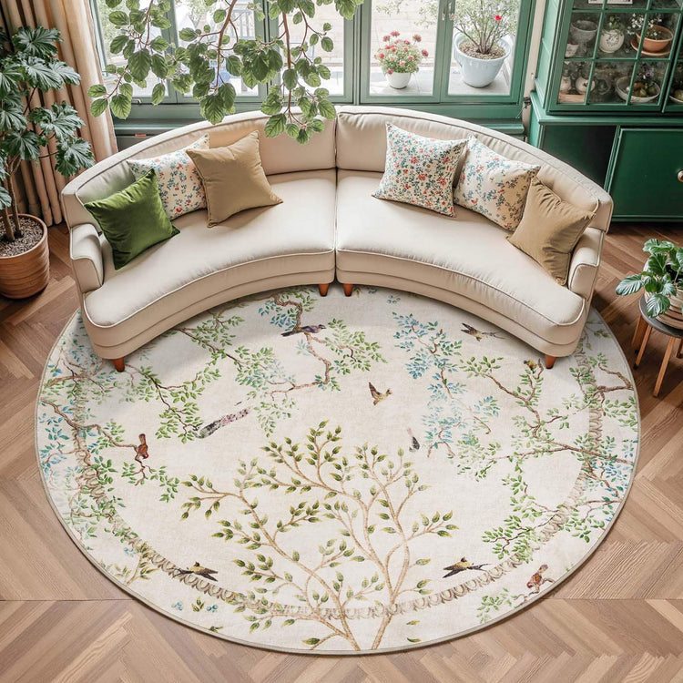 Branches & Birds Botanical Print Area Rug - Jinchan Home