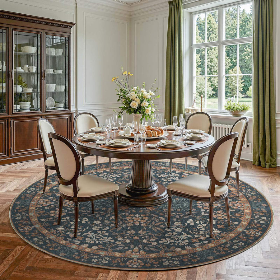 Hand-Painted Vintage Foliage & Floral Area Rug - Jinchan Home