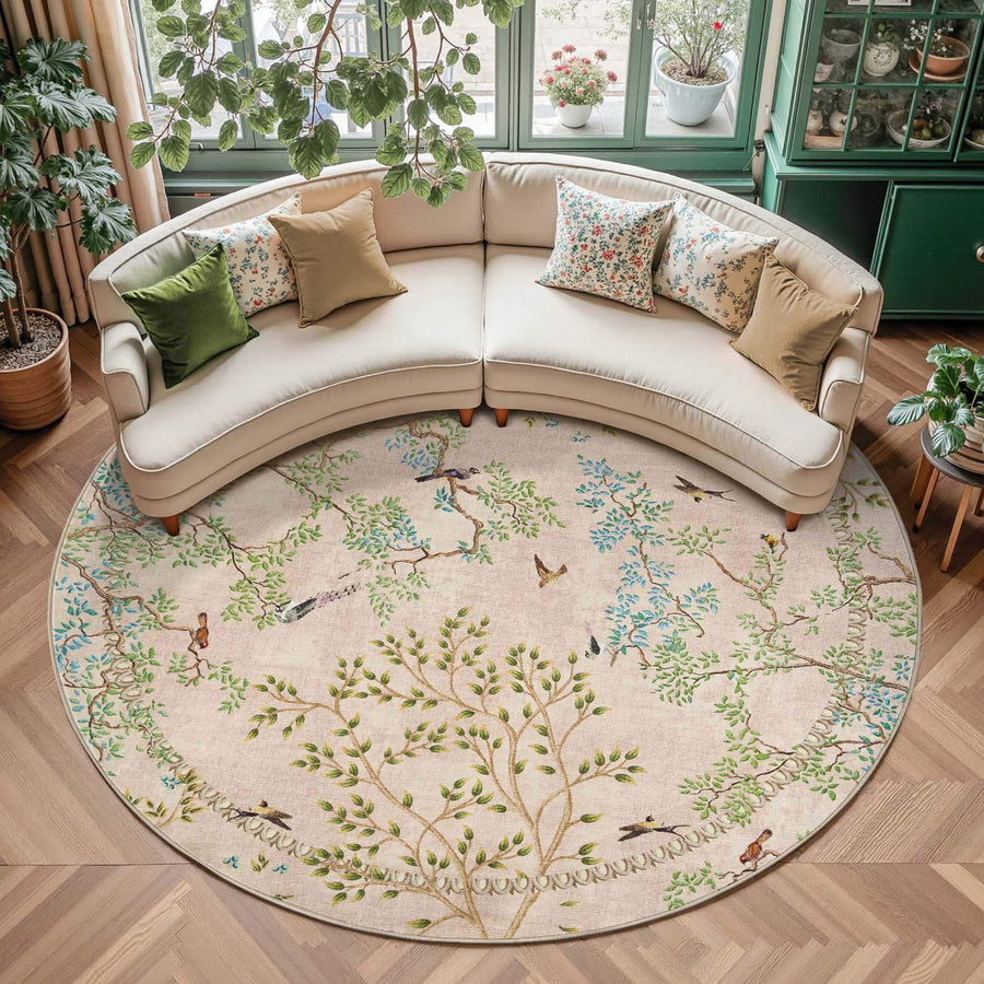 Branches & Birds Botanical Print Area Rug - Jinchan Home
