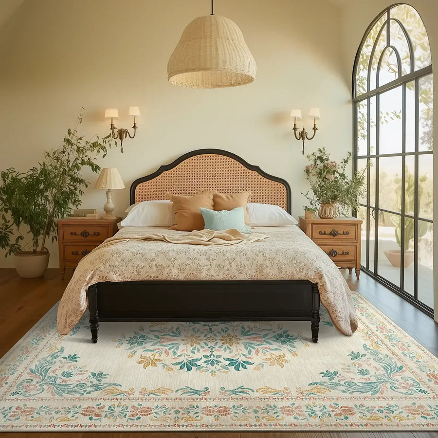 Soft Vintage Acanthus Floral Scrollwork Rug - Jinchan Home