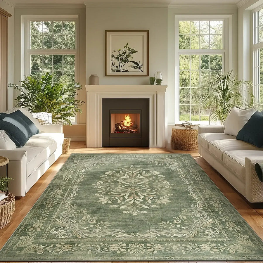 Soft Vintage Acanthus Floral Scrollwork Rug - Jinchan Home