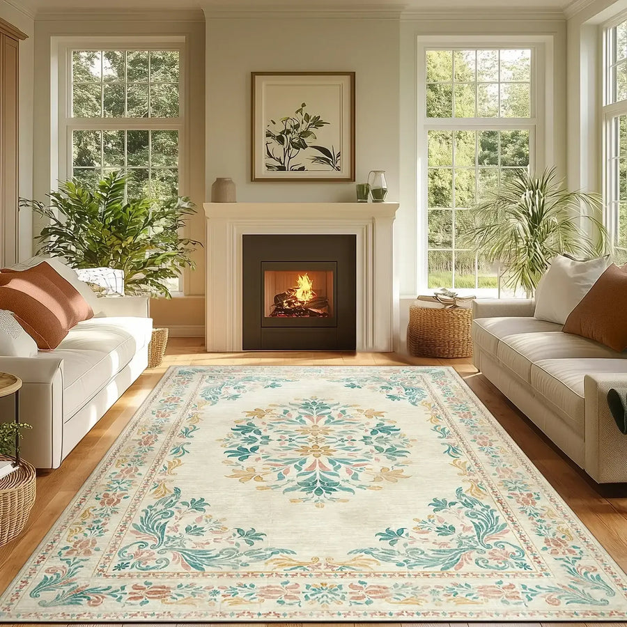 Soft Vintage Acanthus Floral Scrollwork Rug - Jinchan Home