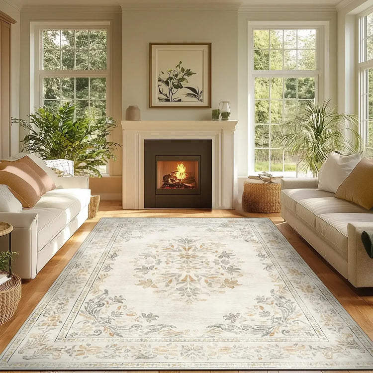 Soft Vintage Acanthus Floral Scrollwork Rug - Jinchan Home