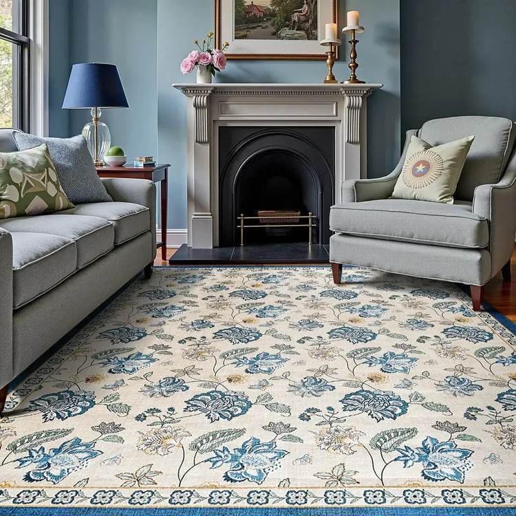 Vintage Floral Butterfly Botanical Area Rug - Jinchan Home