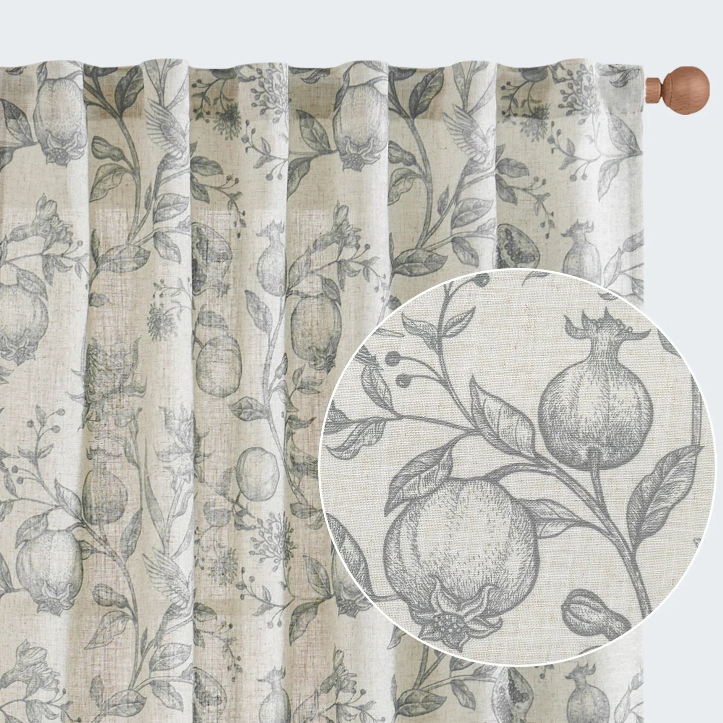 Vintage Pomegranate Botanical Curtains - Jinchan Home