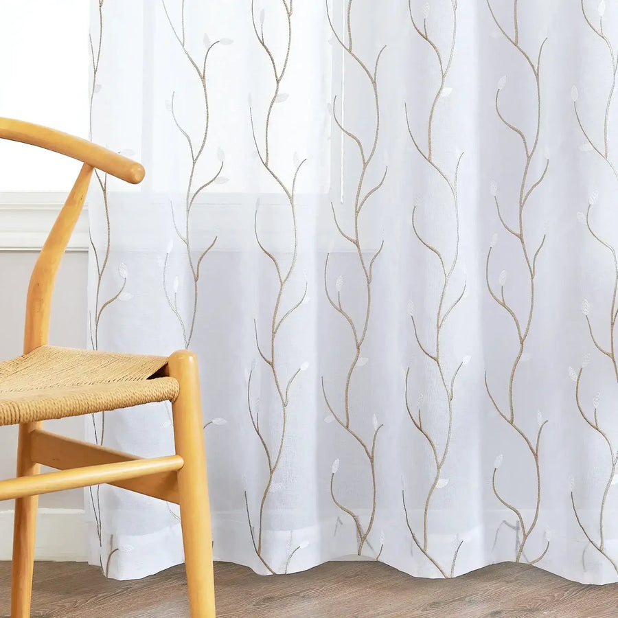 Leaf Embroidered Sheer Curtains - Jinchan Home