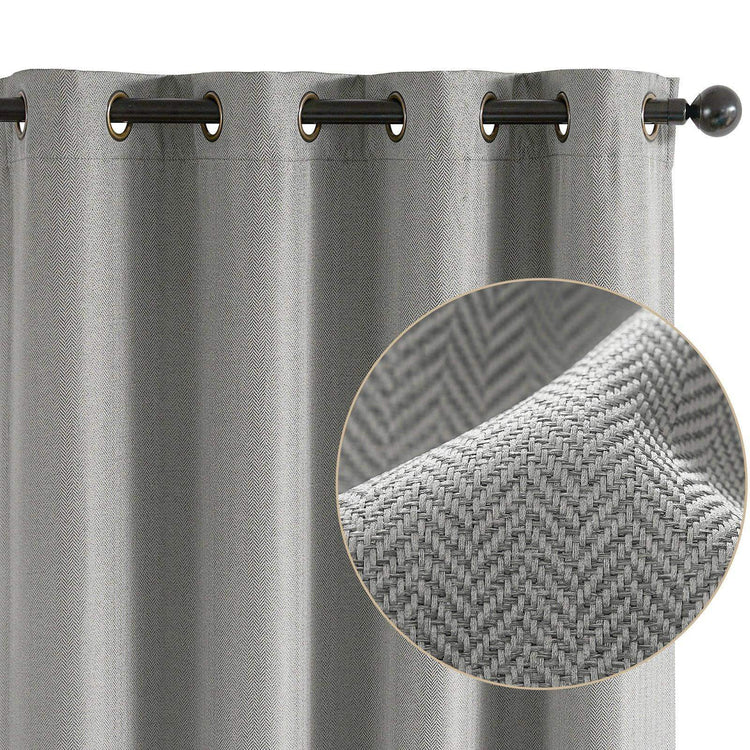 Herringbone Weave Solid Grommet Curtains - Jinchan Home
