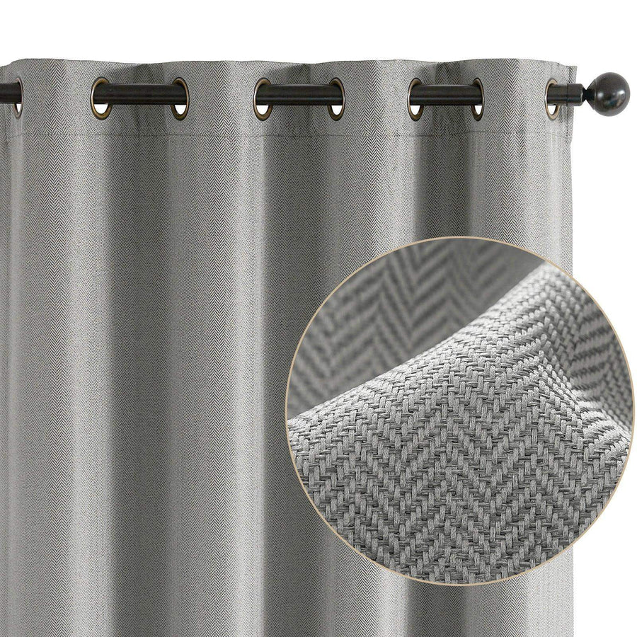 Herringbone Weave Solid Grommet Curtains - Jinchan Home