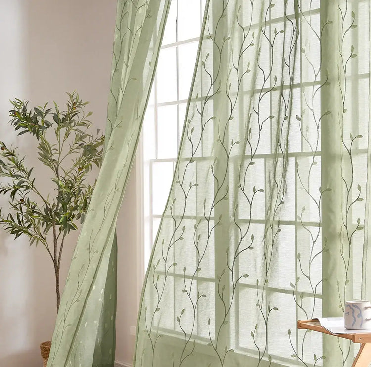 Leaf Embroidered Semi Sheers Curtains - Jinchan Home