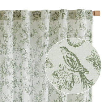 Vintage Bird & Vine Linen Curtains - Jinchan Home