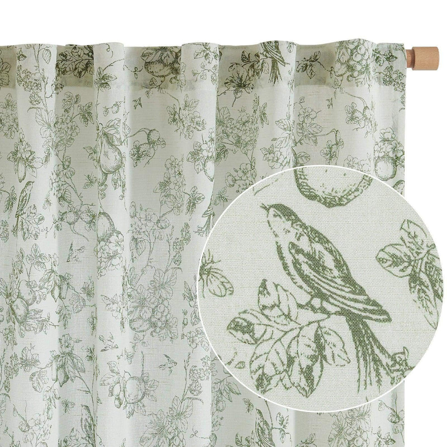 Vintage Bird & Vine Linen Curtains - Jinchan Home