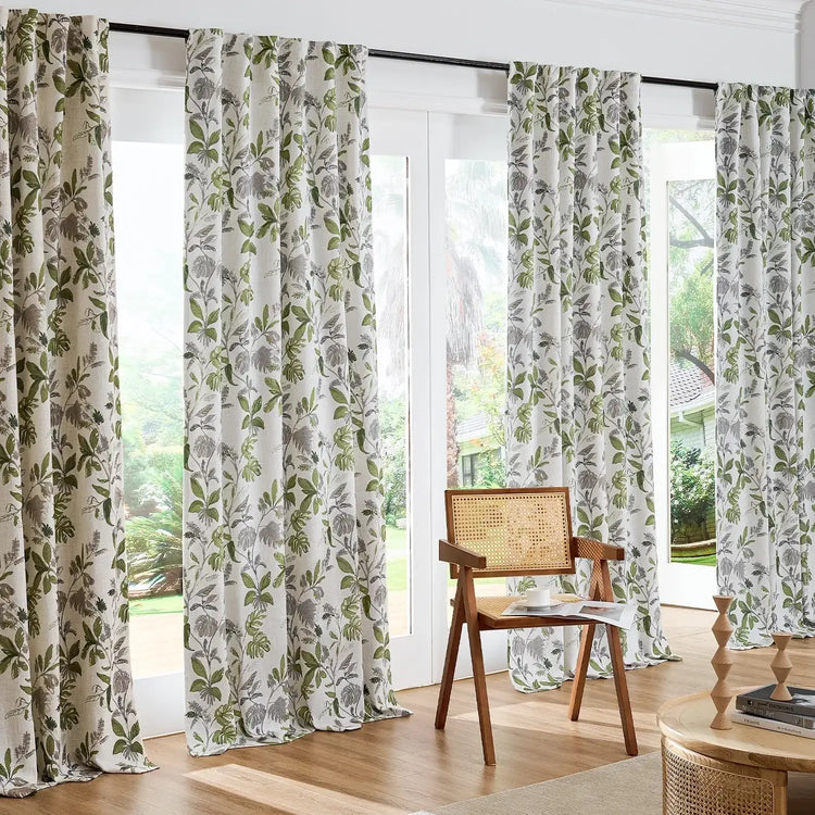 Leaf Pattern Linen-Blend 3-in-1 Curtains - Jinchan Home
