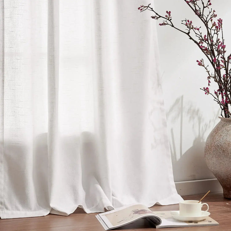 Solid Color Linen Blend Grommet Curtains - Jinchan Home