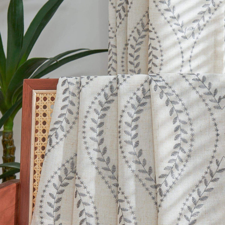 Boho Leaf Embroidered Geometric Curtains - Jinchan Home