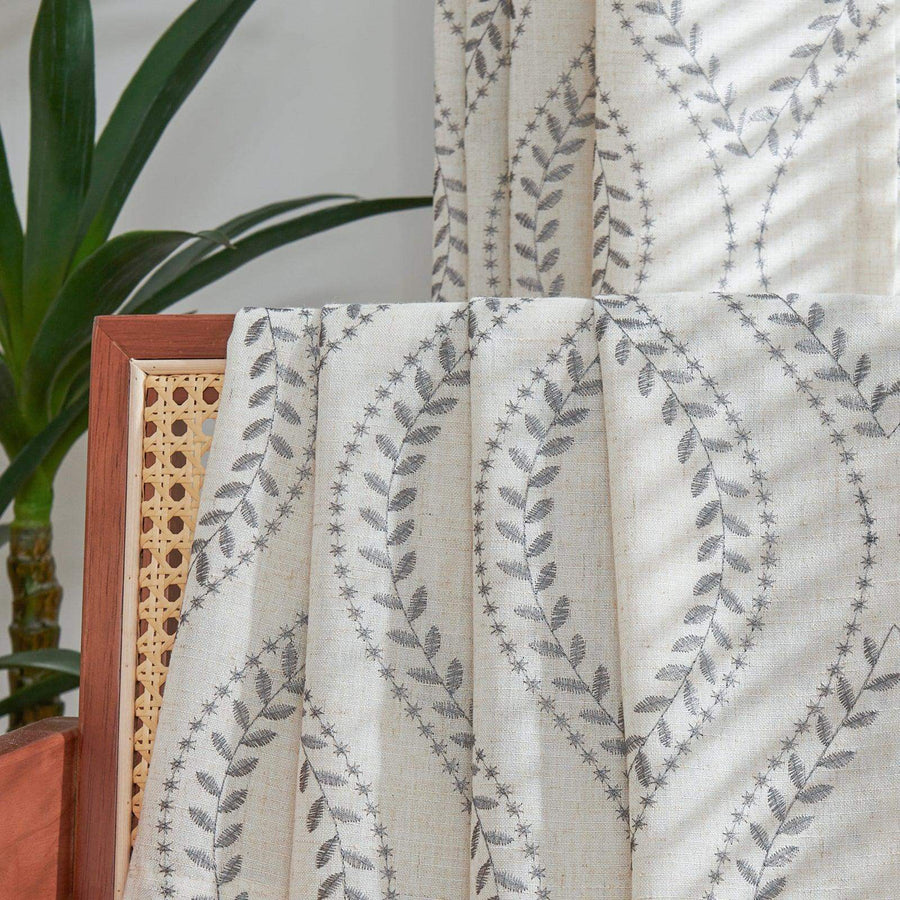 Boho Leaf Embroidered Geometric Curtains - Jinchan Home
