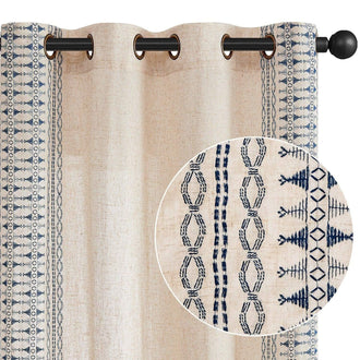 Boho Geometric Fish Leaf Embroidered Curtains - Jinchan Home