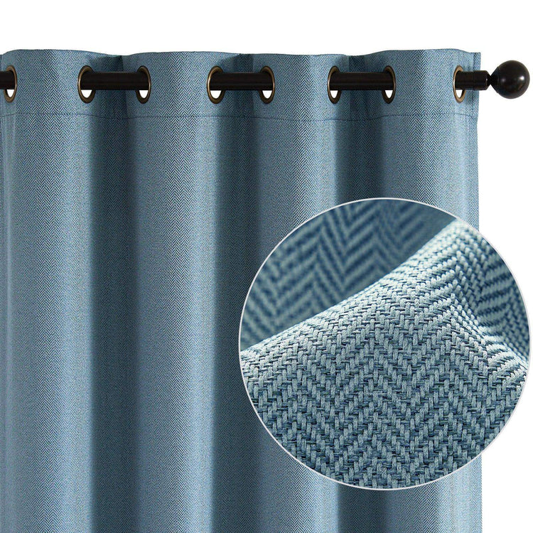 Herringbone Weave Solid Grommet Curtains - Jinchan Home