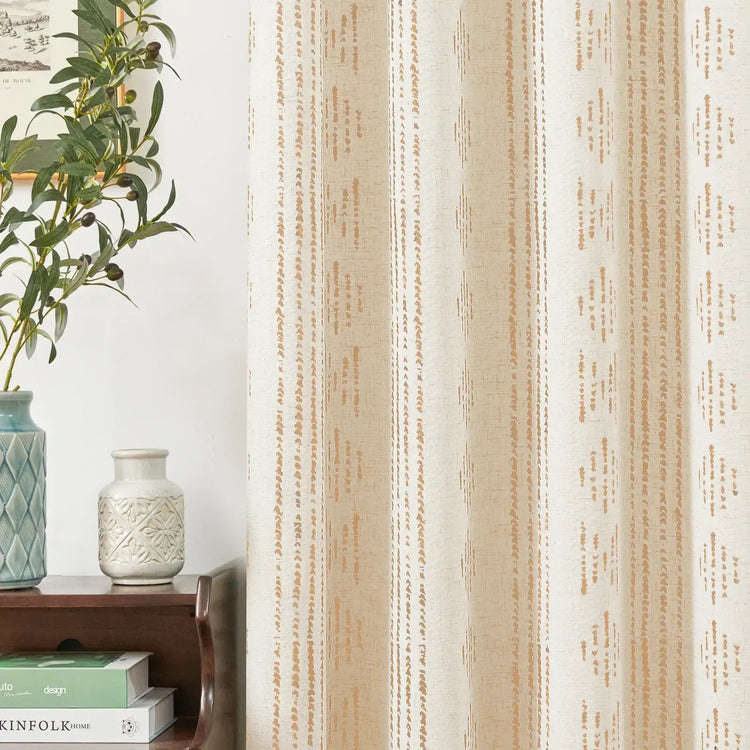 Boho Tribal Pattern 3-in-1 Linen-Blend Curtains - Jinchan Home