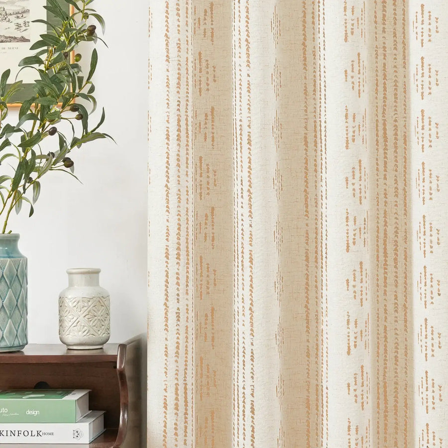 Boho Tribal Pattern 3-in-1 Linen-Blend Curtains - Jinchan Home