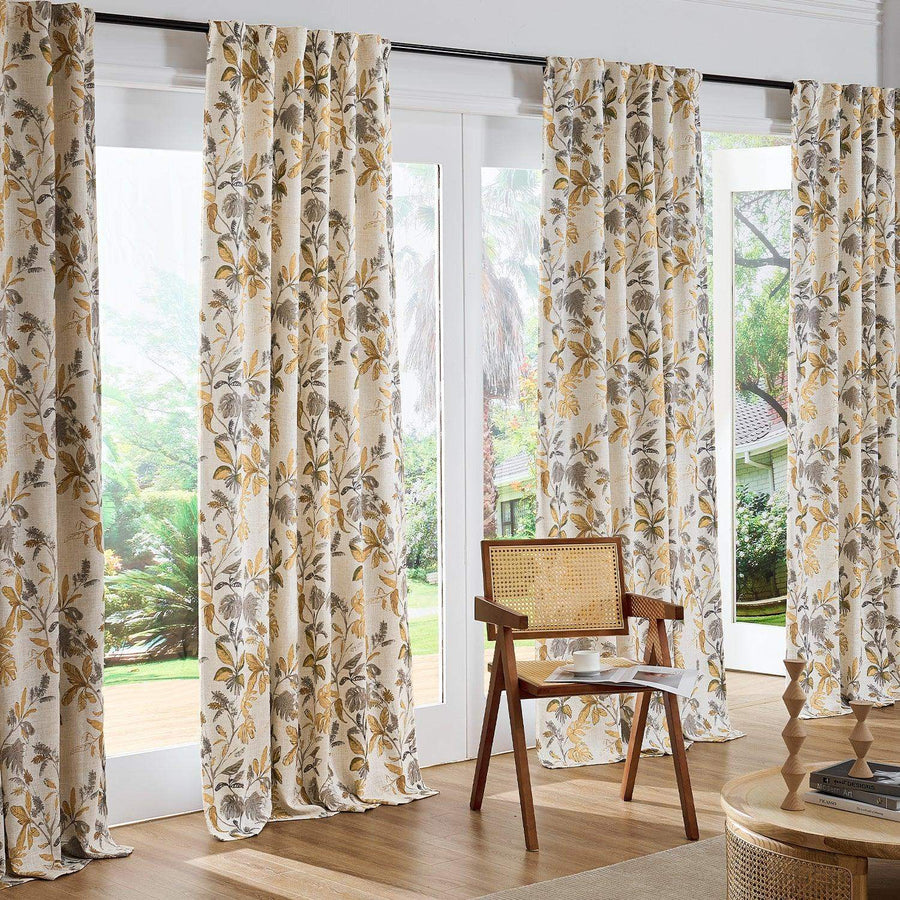 Leaf Pattern Linen-Blend 3-in-1 Curtains - Jinchan Home