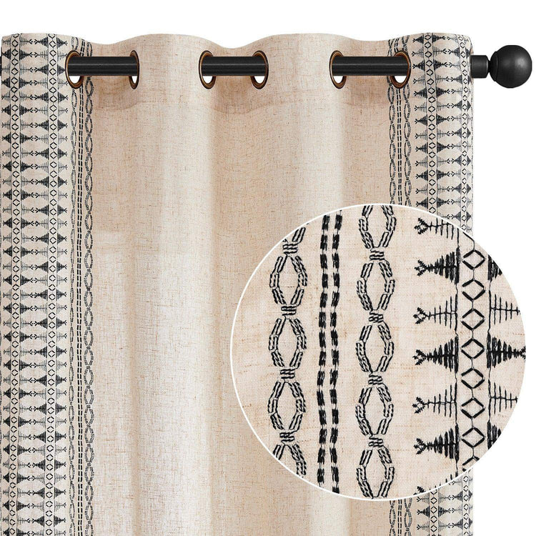 Boho Geometric Fish Leaf Embroidered Curtains - Jinchan Home