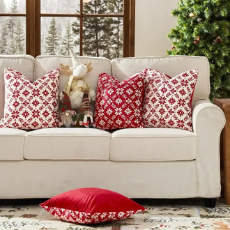 Red & White Snowflake Pillow Covers（2PCS） - Jinchan Home